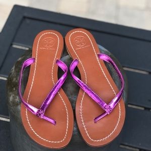 Tory Burch metallic leather flip flop. WORN ONCE